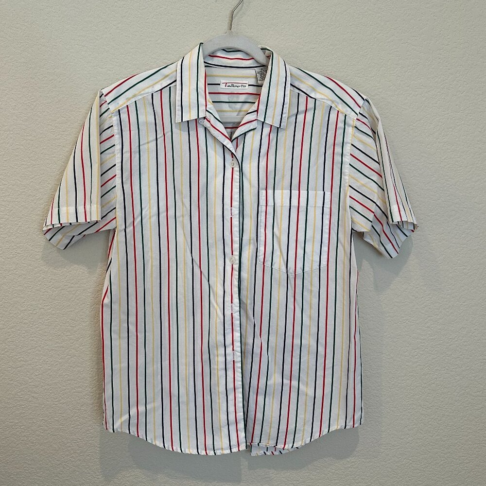 Talbots Button Down Blouse (White, Red, Green, Yellow, Blue Stripes)